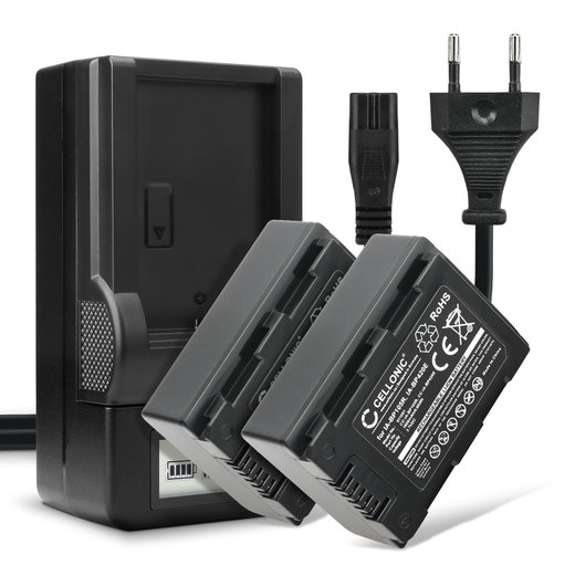 2x Bateria para cámaras Samsung HMX-F90 -F80 -F900 -F800 HMX-H200 -H400 -H300 SMX-F40, SMX-F700 - IA-BP105R IA-BP210E IA-BP420E 1800mAh + Cargador rápido Baterías recargables