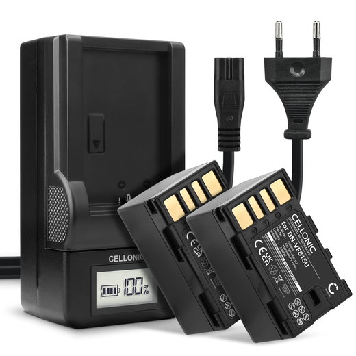 2x Bateria para cámaras JVC GY-HM100 GS-TD1 GZ-MG120 GZ-MG130 GZ-MG175 GZ-MG330 GC-PX100 - BN-VF808 BN-VF815 BN-VF823 BN-VF915 1500mAh + Cargador rápido Baterías recargables