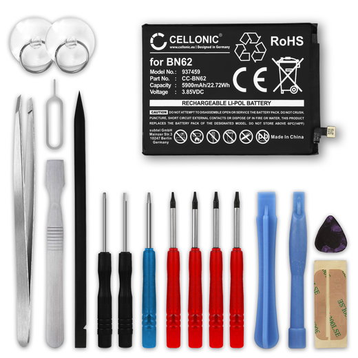 Pack batterie 5900mAh et outils pour téléphone portable Xiaomi Poco M3 / Redmi Note 9 - kit pour remplacement facile d'une batterie BN62 de smartphone GSM