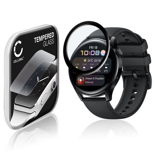 Vetrino protettivo 9H CELLONIC per Huawei Watch 3 - 46mm, (3D Full Cover Screen protector 0,33mm per smartwacht, braccialetto fitness Full Glue), colore Trasparente, pellicola salva-schermo di orologio smartwatch