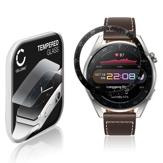 Vetrino protettivo 9H CELLONIC per Huawei Watch 3 Pro, (3D Full Cover Screen protector 0,33mm per smartwacht, braccialetto fitness Full Glue), colore Trasparente, pellicola salva-schermo di orologio smartwatch