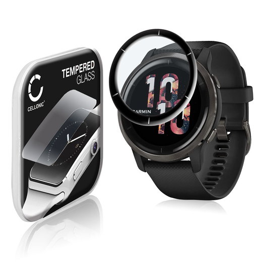 Protector de pantalla para smartwatch Garmin Venu 2 de CELLONIC - Tempered Glass (Calidad HD / 3D Full Cover / 0,33mm / 9H), Screen protector, Cristal templado