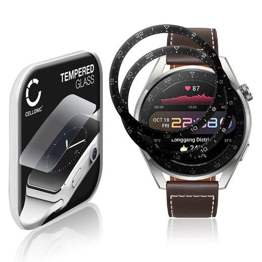 2x Protection d'écran en verre pour montre connectée Huawei Watch 3 Pro (3D Full Cover, haute résistance 9H, 0,33mm, Full Glue)