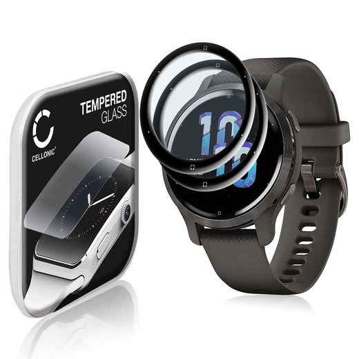 2x Vetrino protettivo 9H CELLONIC per Garmin Venu 2S, (3D Full Cover Screen protector 0,33mm per smartwacht, braccialetto fitness Full Glue), colore Trasparente, pellicola salva-schermo di orologio smartwatch