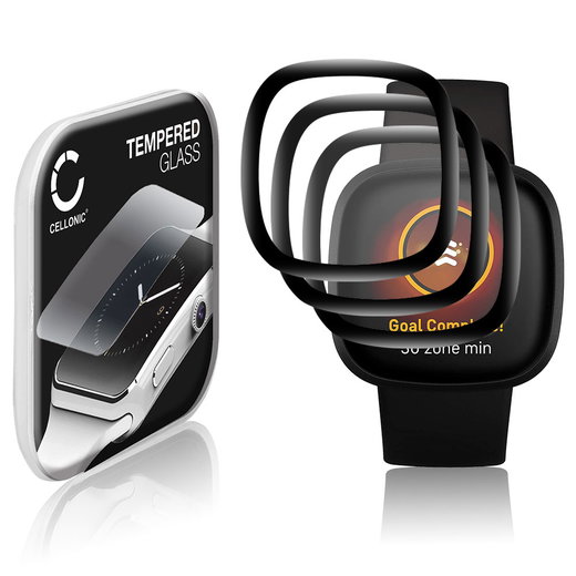 3x Protection d'écran en verre pour montre connectée FitBit Versa 3 / Sense (3D Full Cover, haute résistance 9H, 0,30mm, Full Glue)