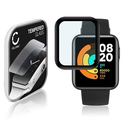 Vetrino protettivo 9H CELLONIC per Xiaomi Mi Watch Lite, (3D Full Cover Screen protector 0,33mm per smartwacht, braccialetto fitness Full Glue), colore Trasparente, pellicola salva-schermo di orologio smartwatch