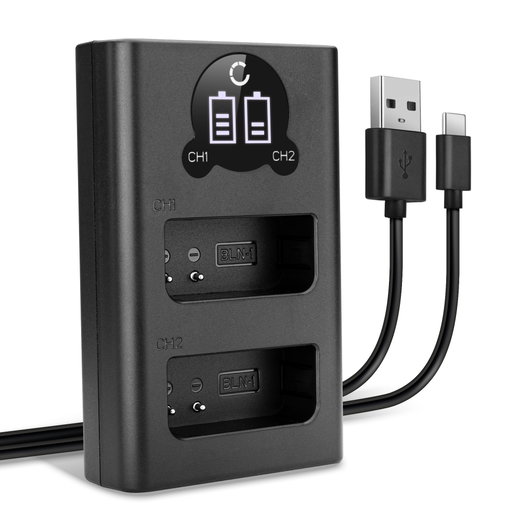 USB-Doppelladegerät (BCN-1) für Olympus OM-D E-M1 OM-D E-M5 Mark II Pen E-P5 Pen-F + 1m + USB Kabel von CELLONIC