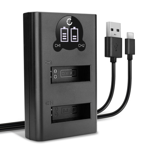 USB-dual lader (AB1, P01, PT1) voor DJI Osmo Action 1, CP.OS.00000020.01 + 1m + USB Kabel van CELLONIC