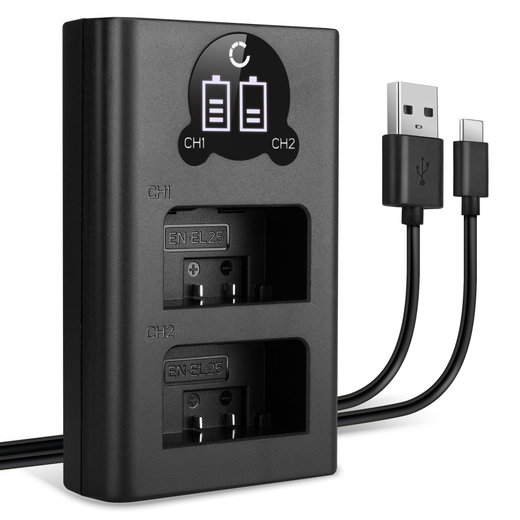 Caricatore USB doppio (EN-EL25) per Nikon Z fc, Z 50, Z 30 + 1m + Cavo USB di CELLONIC