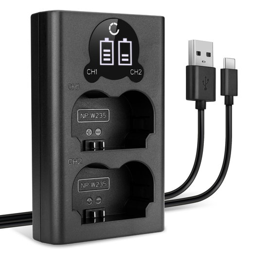 Chargeur double USB (NP-W235) pour FujiFilm X-T4 / GFX 50S II / GFX100S / X-H2S + 1m + Câble USB de CELLONIC