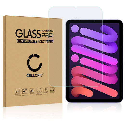 CELLONIC Screen Protector for Apple iPad Mini 6 (2021) - A2568 Tablet Screen Cover Film - 2.5D 0,33mm Full Glue 9H Tempered Glass Display Screen Guard Crystal Clear