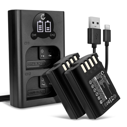 2x Batería para cámaras - DMW-BLK22 2250mAh + Cargador Doble DMW-BTC15 Batería de repuesto