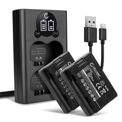 2x Batterie NP W235 2250mAh + Chargeur Double NP W235 pour FujiFilm GFX100S, GFX 50S II, XT4, NPW235