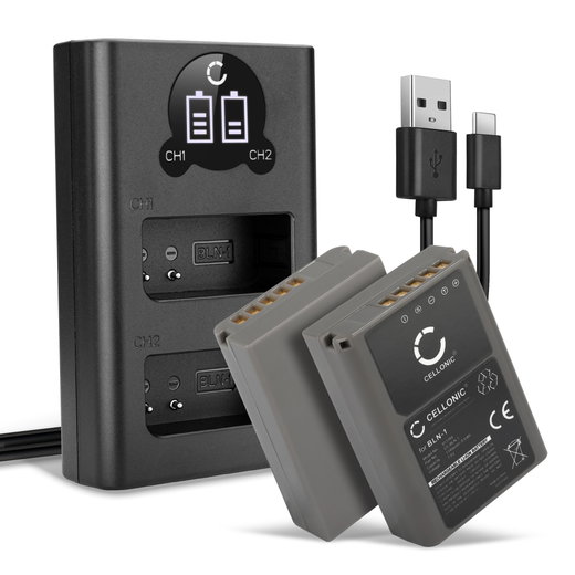 2x BLN-1 Ersatz Akku für Olympus OM-D E-M1 OM-D E-M5 Mark II Pen E-P5 Pen-F - Kamera Ersatzakku + Dual Ladegerät BCN-1 - Kameraakku 1140mAh, Batterie