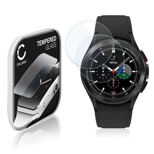 2x Protector de pantalla para smartwatch Samsung Galaxy Watch 4 Classic - 42mm (SM-R880, SM-R885) de CELLONIC - Tempered Glass (Calidad HD / 2.5D / 0,33mm / 9H), Screen protector, Cristal templado