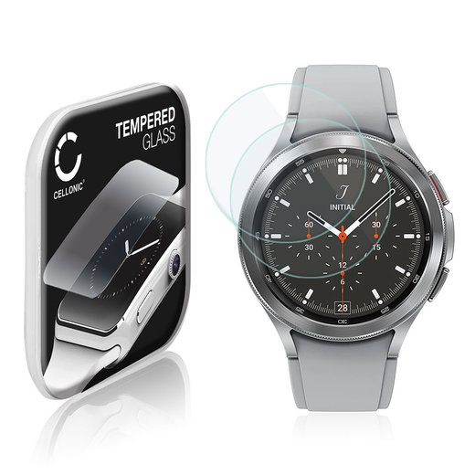 2x Vetrino protettivo 9H CELLONIC per Samsung Galaxy Watch 4 Classic - 46mm (SM-R890, SM-R895), (2.5D Screen protector 0,33mm per smartwacht, braccialetto fitness Full Glue), colore Trasparente, pellicola salva-schermo di orologio smartwatch