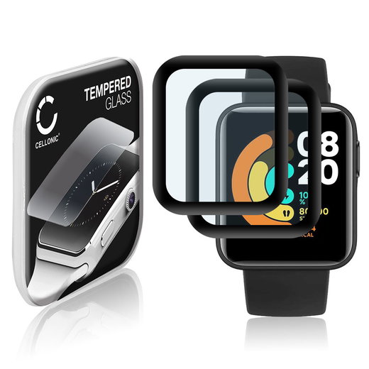 2x Protection d'écran en verre pour montre connectée Xiaomi Mi Watch Lite (3D Full Cover, haute résistance 9H, 0,33mm, Full Glue)