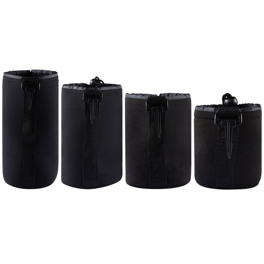 Objektiivin suojapussit 4 kpl - 8 cm, 12 cm, 16 cm & 20 cm, mustaa neopreenia