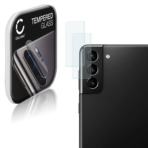 2x CELLONIC Camera Lens Protector for Samsung Galaxy S21 Plus (SM-G996) Phone / Smartphone - Camera lens protective cover 0,33mm Full Glue Crystal Clear 9H Tempered Glass Anti-Scratch Camera Cover