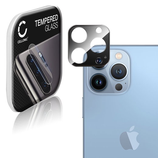 CELLONIC Camera Lens Protector for Apple iPhone 13 Pro / 13 Pro Max Phone / Smartphone - Camera lens protective cover 0,33mm Full Glue Black 9H Tempered Glass Anti-Scratch Camera Cover