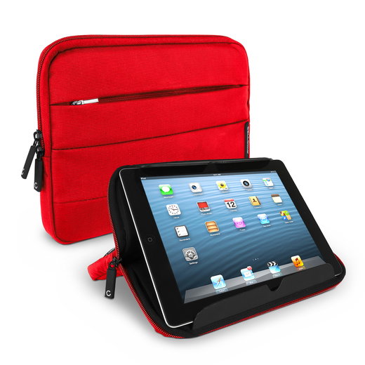 CELLONIC Universal Protective Tablet Sleeve Case with Stand for 10.1 Inch Tablets Nylon Anti-Shock Bubble Padding Water Repellent Shockproof Slim Cover Bag - Red