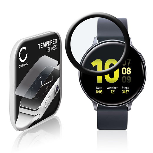 Protector de pantalla para smartwatch Samsung Galaxy Watch Active 2 (40mm) de CELLONIC - Tempered Glass (Calidad HD / 3D Full Cover / 0,33mm / 9H), Screen protector, Cristal templado