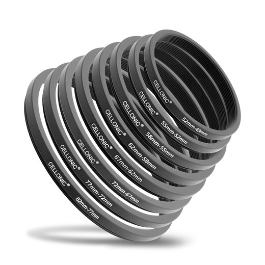 8x Anelli adattatori CELLONIC per filtro ‘step down’ per accessori di fotocamera come filtri e parasole con diametro più piccolo su obiettivo con ø filettatura maggiore