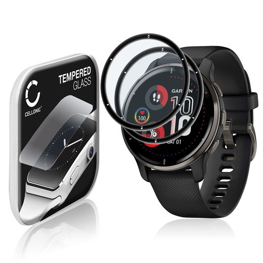 2x Protector de pantalla para smartwatch Garmin Venu 2 Plus de CELLONIC - Tempered Glass (Calidad HD / 3D Full Cover / 0,33mm / 9H), Screen protector, Cristal templado
