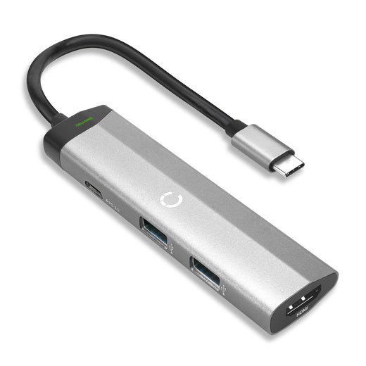 Hub USB-C 4 ports : 1x 4K HDMI, 1x USB-C Power Delivery et 2x USB-A 3.0 pour ordinateur portable, smartphone et tablette