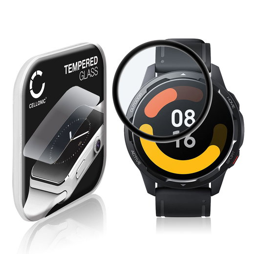 Vetrino protettivo 9H CELLONIC per Xiaomi Watch S1 Active, (3D Full Cover Screen protector 0,33mm per smartwacht, braccialetto fitness Full Glue), colore nero, pellicola salva-schermo di orologio smartwatch