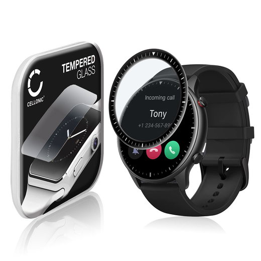 Vetrino protettivo 9H CELLONIC per Amazfit GTR 2, (3D Full Cover Screen protector 0,33mm per smartwacht, braccialetto fitness Full Glue), colore nero, pellicola salva-schermo di orologio smartwatch