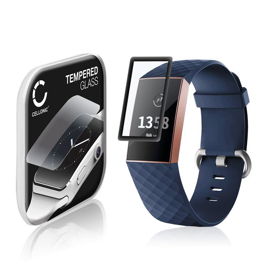 Vetrino protettivo 9H CELLONIC per FitBit Charge 3, (3D Full Cover Screen protector 0,33mm per smartwacht, braccialetto fitness Full Glue), colore nero, pellicola salva-schermo di orologio smartwatch