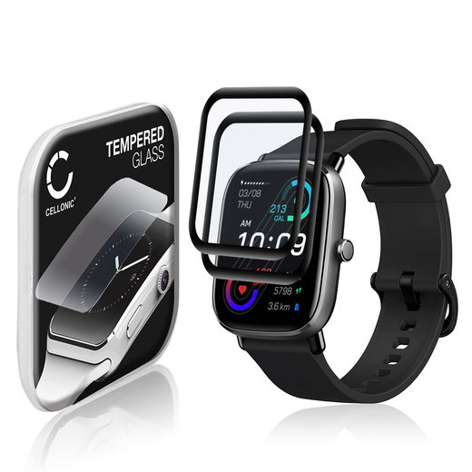 2x Protector de pantalla para smartwatch Amazfit GTS 2 mini de CELLONIC - Tempered Glass (Calidad HD / 3D Full Cover / 0,33mm / 9H), Screen protector, Cristal templado