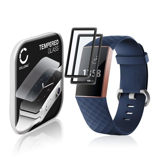 2x Näytönsuojalasi älykelloon FitBit Charge 3 - 3D Full Cover, 9H, 0,33mm, Full Glue - Musta älykellon suojalasi