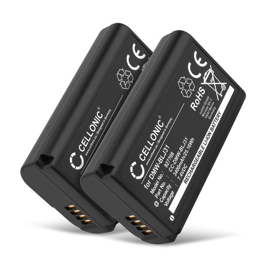 2x Batteri till Panasonic Lumix DC-S1 Lumix DC-S1H Lumix DC-S1R Lumix S1 Lumix S1H Lumix S1R DMW-BLJ31 (3400mAh, 7.4V) från CELLONIC