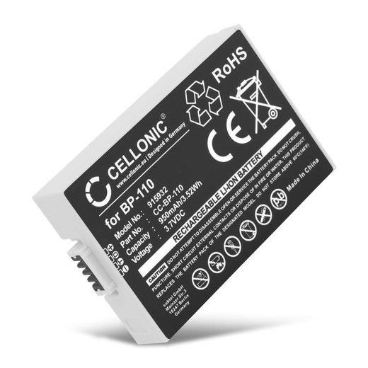 Batteria BP-110 per fotocamera Canon LEGRIA HF R28 VIXIA HF R20 VIXIA HF R200 VIXIA HF R21 Affidabile ricambio da 950mAh, marca CELLONIC