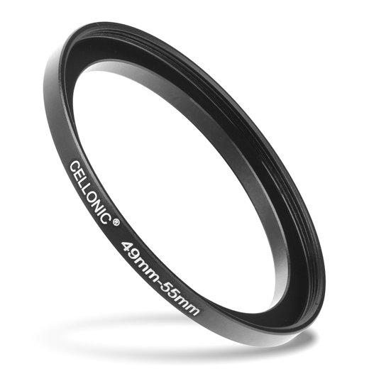 Sovitinrengas kameraan 49 mm - 55 mm, korotusrengas, matta musta step up ring