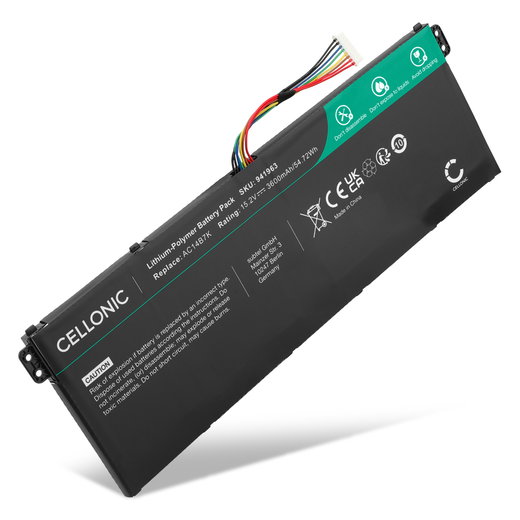1x Batería Acer para ordenador portátil Acer Swift 3 SF313-51, 3 SF314-52, 3 SF314-51, 3 SF314-55, 3 SF314-56, 3 SF314-56G, Predator Helios 300, Aspire 5 A515-41G, AC14B7K, KT.00407.003, KT.00407.006 3600mAh 15.2V  de CELLONIC