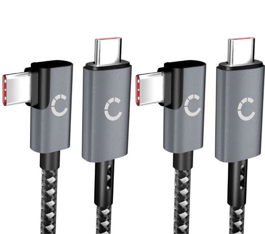 2xUSB C USB C 100W kaapeli L Shape Oikea kulma 1m Nylon lataus datakaapeli USB 3.1 10 Gbps 8K matkapuhelimeen, tabletti, älykello, GPS, kaiutin ja enemmän