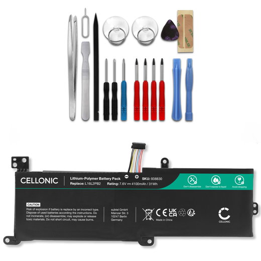 Batteri för Lenovo V14, V15, IdeaPad 3, IdeaPad S145-14AST, 15IWL, IdeaPad 320-14IKB, 15IKB 7.6V 4100mAh + skruvmejsel-set från CELLONIC