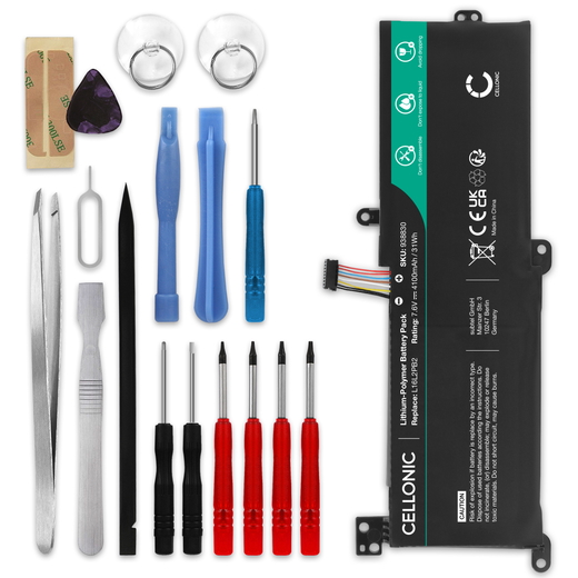 1x Batteri till Lenovo IdeaPad 3 14ARE05, 14IGL05, 14IIL05; V320 L16M2PB2 L17L2PF1 L16S2PB1 (4100mAh, 7.6V) + verktygssats från CELLONIC