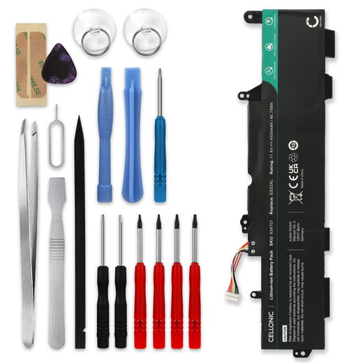 Batterie pour HP EliteBook 840 G5, 840 G6, 830 G5, 830 G6, 745 G5, 755 G5, 735 G5, 735 G6, 745 G6, zBook 14u G5, SS03XL 11.55V 4100mAh + kit d'outils de CELLONIC