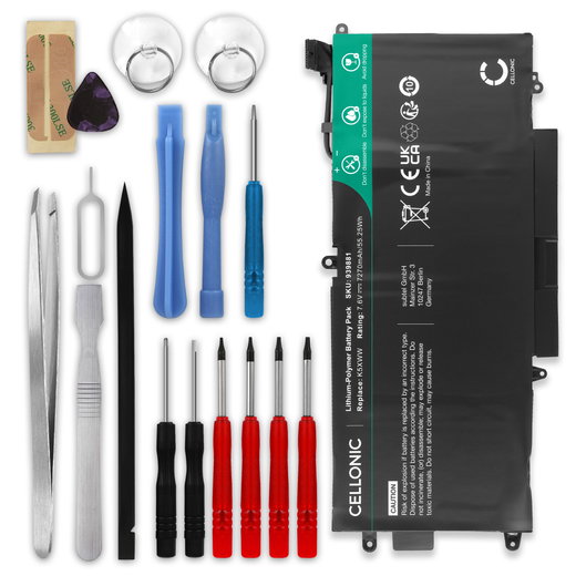 Batteri för kompatibel mit Dell Latitude 7389, 12, K5XWW 7.6V 4200mAh + skruvmejsel-set från CELLONIC