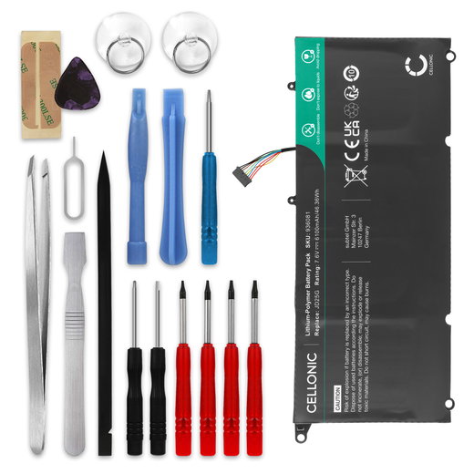 Battery for Dell XPS 13 9350, XPS 13 9343, XPS 13D-9343 + Werkzeug-Set 7.6V 6100mAh + Tool-kit from CELLONIC