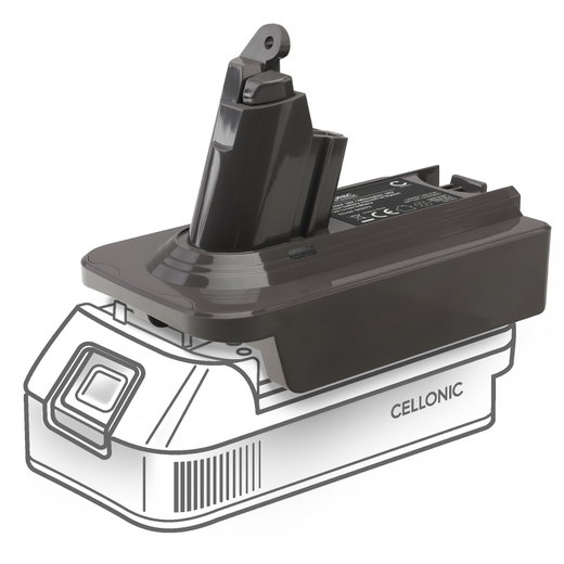 DeWalt 18V-20V of Milwaukee 18V naar Dyson V6-serie accu-adapter - MT18V6 converter voor Dyson stofzuigers van CELLONIC