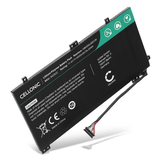 1x Akku tietokoneeseen Huawei Matebook 13, MateBook 13 2020, 13 i7, WRT-WX9, WRT-W19, WRT-W29, HN-W19L, HN-W19R, Huawei HB4593J6ECW, HB4593J6ECW-31 - 11.4V 3000mAh tuotemerkiltä CELLONIC