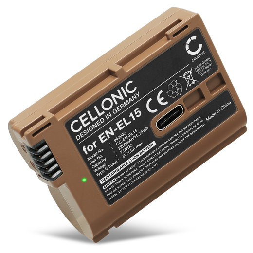 1x Batterie pour Nikon D850 D750 D7500 1 V1 D810 D800 D7100 D7000 EN-EL15 EN-EL15b EN-EL15a (2250mAh, 7.4V) de CELLONIC