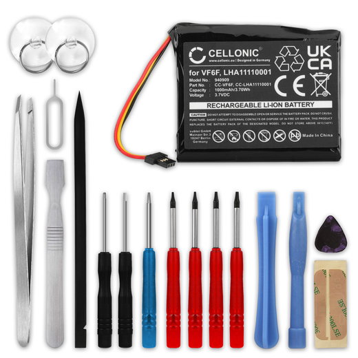 Batterie pour TomTom Start 52 Europe Traffic Start 52 52 Lite 1000mAh + kit d'outils 17pcs de CELLONIC
