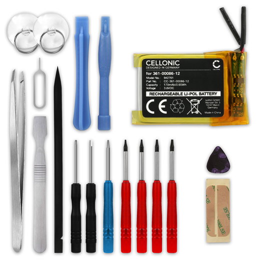 CELLONIC Batteria 361-00086-12 compatibile con Garmin Fenix 6S Pro 170mAh + Set di strumenti 17pz R