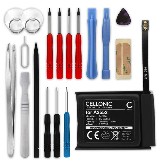 Batterij voor Apple Watch 7 - 45mm 300mAh + Gereedschapsset 17dlg van CELLONIC